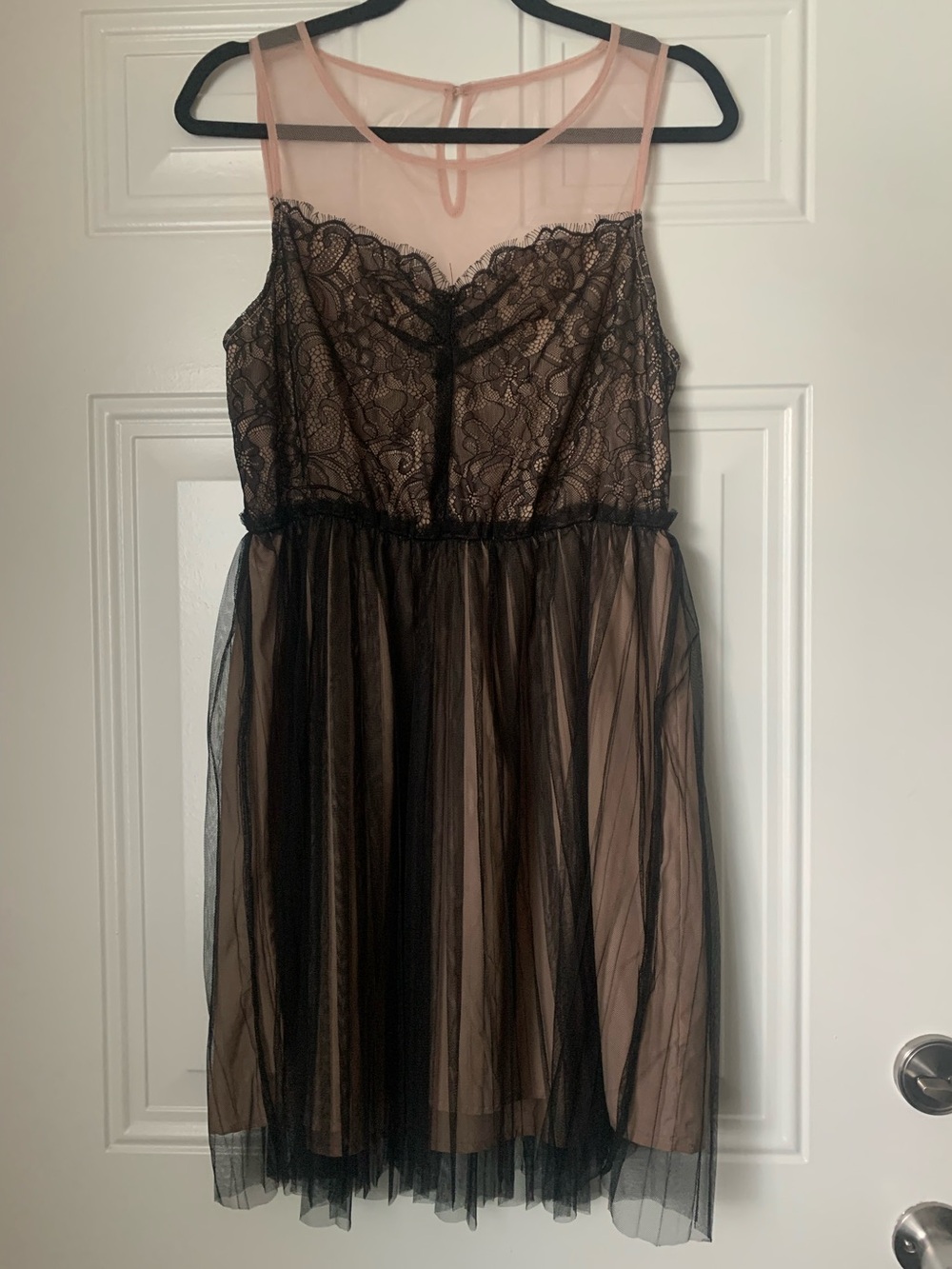 Pins & Needles Vintage Black Lace Sheer Midi Dress Blush Lining Size L